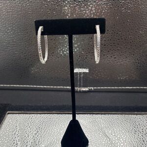 Elegant Sterling Silver Hoop Earrings With CZ